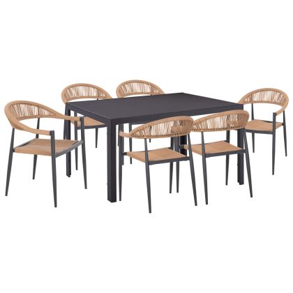 OUTDOOR DINING SET 7PCS GRET HM10877.01 GREY METAL TABLE--ALUMINUM CHAIRS
