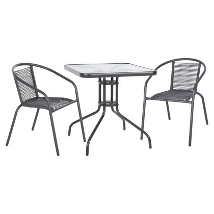 OUTDOOR 3PCS DINING SET FIGO HM10878.01 METAL & P.E.RATTAN IN GREY