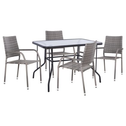 OUTDOOR DINING SET 5PCS ADAM HM10873.02 METAL & WICKER IN GREY