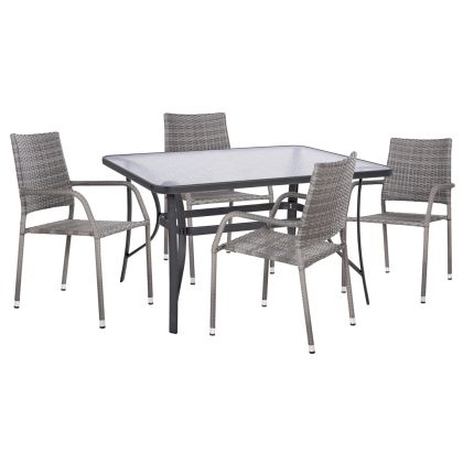 OUTDOOR DINING SET 5PCS BRUNO HM10874.02 METAL & WICKER IN GREY