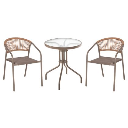 OUTDOOR 3PCS DINING SET LIMA HM10881.04 METAL & TEXTILENE IN CHAMPAGNE COLOR (ROUND)