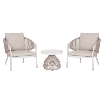 OUTDOOR 3PCS SET DRISCOLL HM10907.02 COFEE TABLE & 2 ARMCHAIRS--ALUMINUM IN CREAM WHITE