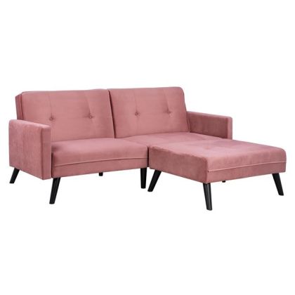 CORNER SOFA BED VELVET DUSTY PINK WITH FOOTREST 211X158X83Y cm.HM3151.02