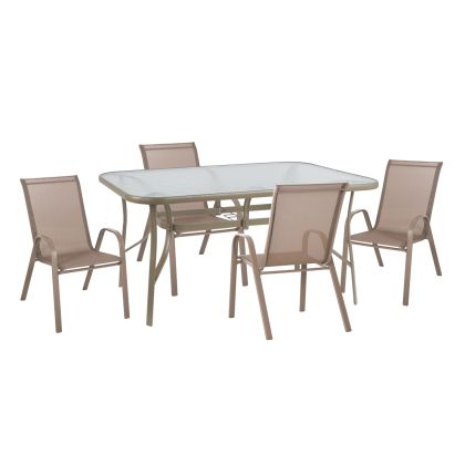 OUTDOOR 5PCS DINING SET LEON HM10882.14 TABLE & 4 ARMCHAIRS--CHAMPAGNE COLOR