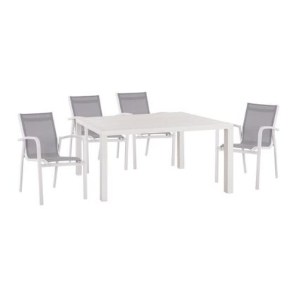 Set 5 pieces Aluminum table & Aluminum Armchairs White HM10593.01