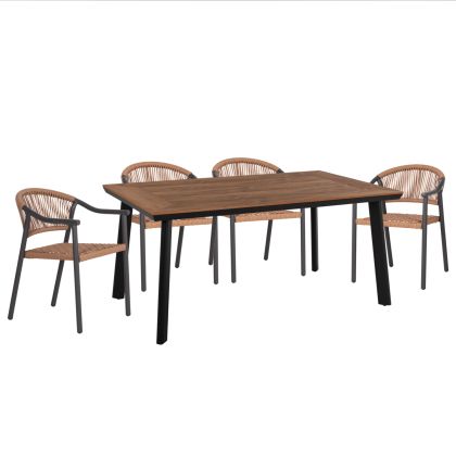 OUTDOOR DINING SET 5PCS KERLY HM10833.10 DARK GREY ALUMINUM--POLYWOOD--P.E.RATTAN BEIGE