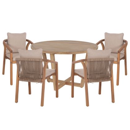 OUTDOOR DINING SET 5PCS PARAISO HM10898.01 ACACIA WOOD IN NATURAL--CUSHIONS IN BEIGE
