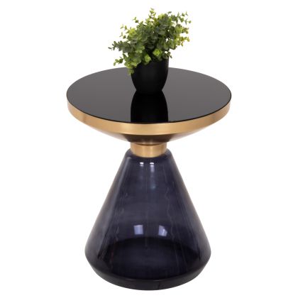 SIDE TABLE DEMMY HM9727 BLACK GLASS TOP & PURPLE GLASS BASE-METAL IN GOLD "NECK" Φ41x48Hcm.