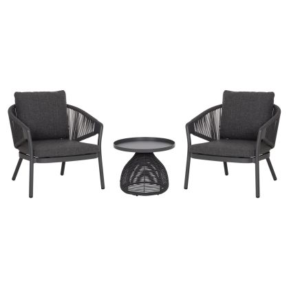 OUTDOOR 3PCS SET DRISCOLL HM10907.01 COFEE TABLE & 2 ARMCHAIRS--ALUMINUM IN GREY