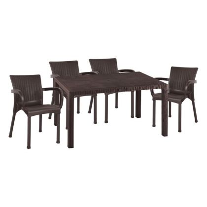 Set 5 pieces Table & Polypropylene chair Rattan Brown color HM10575.03