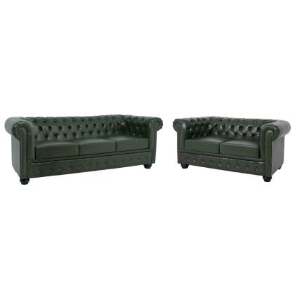 SET 2-SEATER & 3-SEATER SOFAS MOBAR HM10911.08 PU LEATHER T.CHESTERFIELD--CYPRESS GREEN