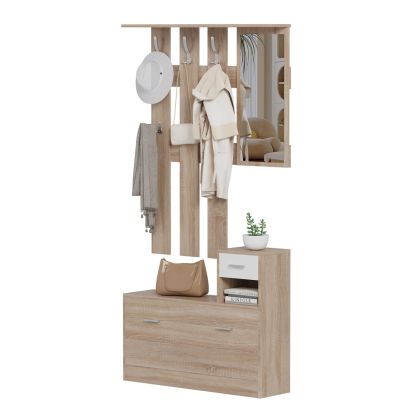 ENTRYWAY SET WITH MIRROR GORN HM2473.04 MELAMINE IN SONAMA-WHITE 90x24x190Hcm.