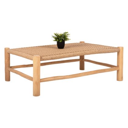 COFFEE TABLE LONDER HM5985 TEAK WOOD-SYNTHETIC RATTAN-NATURAL 119x79.5x41Hm.