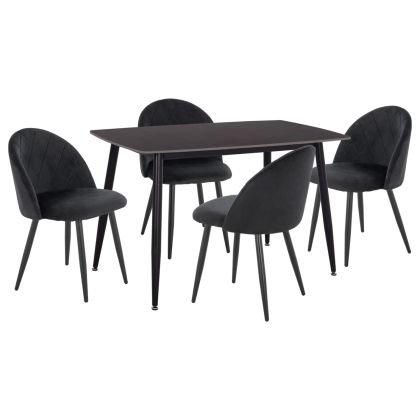 DINING SET 5PCS ODED HM10946.14 CERAMIC TOP-VELVET-METAL--BLACK COLOR