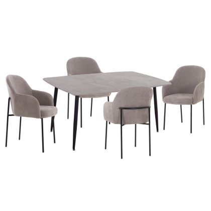 DINING SET 5PCS MANIDO HM10950.01 CERAMIC TOP--FABRIC IN GREY & BLACK METAL LEGS