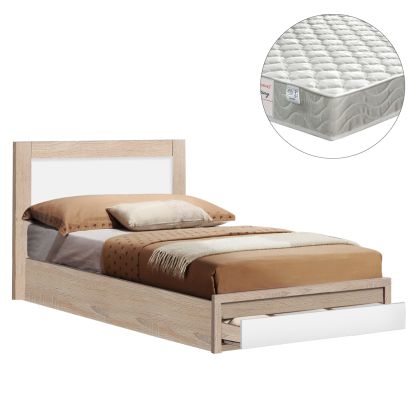 SINGLE BED WITH DRAWER & MATTRESS MELANY HM10745 MELAMINE IN SONAMA/WHITE--FOR 90x190cm.