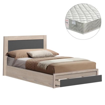 SINGLE BED WITH DRAWER & MATTRESS MELANY HM10745.03 MELAMINE SONAMA/GREY--FOR 90x190cm.
