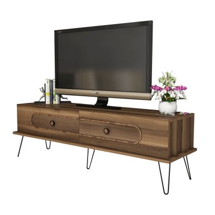 TV STAND HM9511.03 MELAMINE WALNUT COLOR METAL LEGS 145x40x45Hcm.