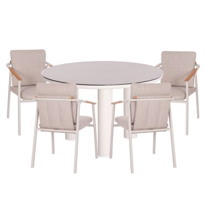 OUTDOOR DINING SET 5PCS SENTI HM11003.02 ALUMINUM CREAM WHITE--OLEFIN CUSHION COVERS BEIGE
