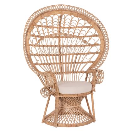 ARMCHAIR ROYAL PEACOCK -B' RATED- HM9342 RATTAN IN NATURAL- CUSHION BEIGE 114x72x150Hcm.