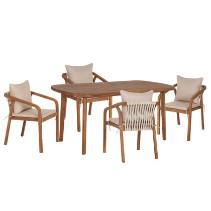 OUTDOOR DINING SET 5PCS DEBBIE HM10991 ACACIA WOOD IN NATURAL-CUSHIONS IN BEIGE