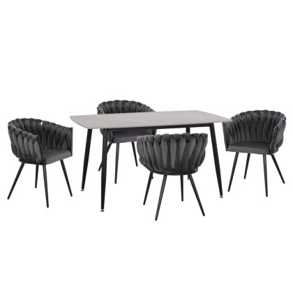 DINING SET 5PCS RAVEN HM12116.01 CERAMIC TOP GREY MARBLE--GREY VELVET