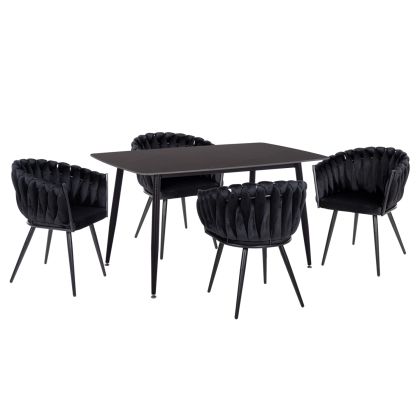 DINING SET 5PCS RAVEN HM12116.03 CERAMIC TOP BLACK MARBLE--BLACK VELVET