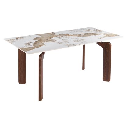 DINING TABLE DALLE HM18479.01 MDF TOP IN WHITE MARBLE--METAL LEGS IN WALNUT 180x90x76Hcm.