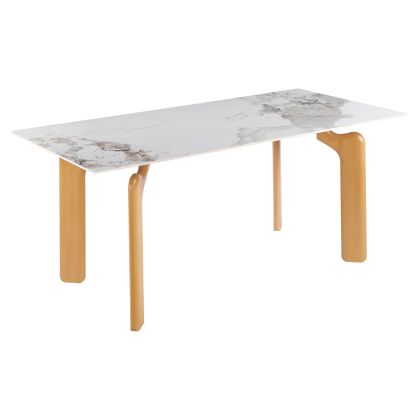 DINING TABLE DALLE HM18479.02 MDF TOP IN WHITE MARBLE--METAL LEGS IN NATURAL WOOD LOOK 180x90x76Hcm.