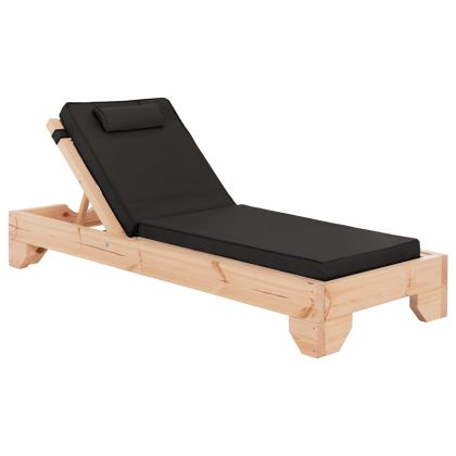 BEACH LOUNGER WITH CUSHION KORINOS HM10776.05T PINE WOOD--TEXTILENE COVER IN BLACK 79x204x77Hcm.
