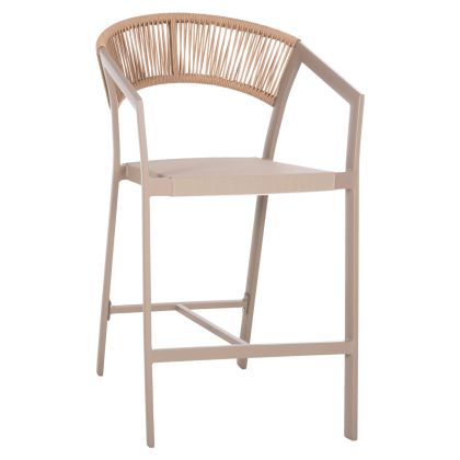 BAR STOOL ALUMINUM IN CHAMPAGNE HM5892.33 MEDIUM HEIGHT WITH ARMS-RATTAN&TEXTLINE 57x60x100Hcm