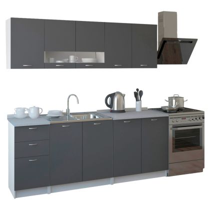КУХНЕНСКА КОМПОЗИЦИЯ BENTLEE HM2443.10 СИВ МЕЛАМИН С БЯЛ ПЛОТ 200x46-29,2см.