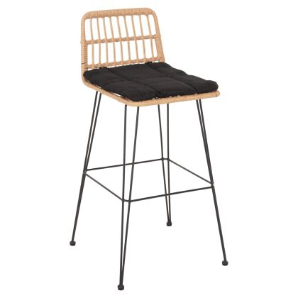 BAR STOOL OUTDOOR ALLEGRA HM5452.11 METAL&CUSHION IN BLACK-BEIGE WICKER 52x51x103H cm.