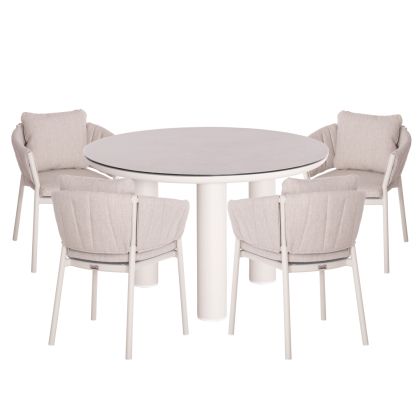 OUTDOOR DINING SET 5PCS SHANKS HM11390.02 ALUMINUM IN CREAM WHITE & OLEFIN CUSHION COVERS IN BEIGE