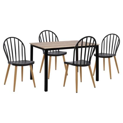 Set 5 pieces Table 110x70x76 cm sonama black legs & polypropylene black chair HM11010