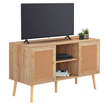 TV STAND MELAMINE COLM RATTAN DOORS HM9223.11 NATURAL COLOR 120x39x57Hcm.