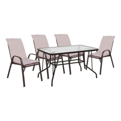 Set Dining Table 5 pieces chairs with pillow & table 120x70 HM10568.02 Brown