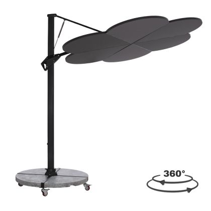 UMBRELLA WITH GROUND BASE SERIES CANNOPY (flower) HM21286.01 ALUMINUM & GRANITE--PENCIL GREY COLOR 2.38x2.2m