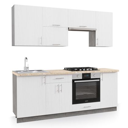 КУХНЯ КОМБО МЕЛАМИН БЯЛО И БЕЖОВ МРАМОР ВИД НА ТОП 200x47x84,8Hcm.HM2470.02