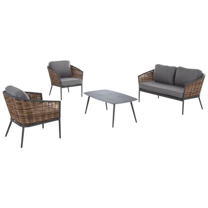 OUTDOOR LOUNGE SET 4PCS CASSIAN HM6552.01 ALUMINUM & CUSHIONS IN GREY--P.E.RATTAN IN BEIGE