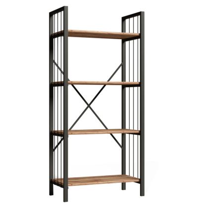 BOOKCASE INDUS MELAMINE WALNUT AND GREY METAL 60x30x150Hcm.HM9425