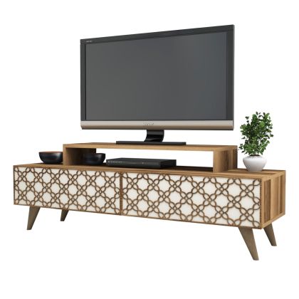 TV STAND MELAMINE HM9510.03 IN WALNUT AND CREAM COLOR 140x41.8x48.8Hcm.