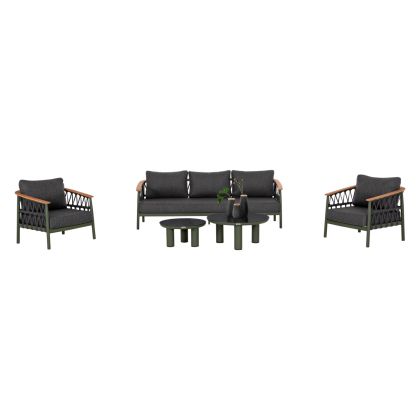OUTDOOR LOUNGE SET 5PCS STREAM HM6426.07 ALUMINUM IN GREEN-DARK GREY STRAP ROPE & OLEFIN FABRIC
