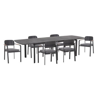 OUTDOOR 6-SEAT DINING SET ELARA HM10726.01 GREY ALUMINUM-EXTENDABLE DINING TABLE