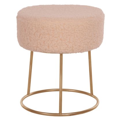 STOOL KARLO HM8411.20 ECRU BOUCLE FABRIC WITH GOLD BASE Φ35x41Hcm.