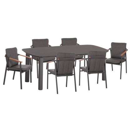 OUTDOOR DINING SET 7PCS SENTI HM10908.01 ALUMINUM & OLEFIN CUSHION COVERS---GREY