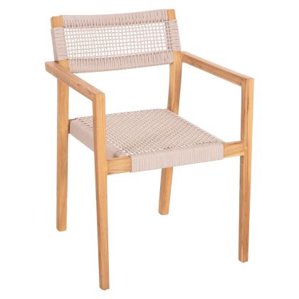 ARMCHAIR CHARLOTTE HM9637.07 TEAK WOOD & BEIGE ROPE--B'RATED 58x61x81Hcm.