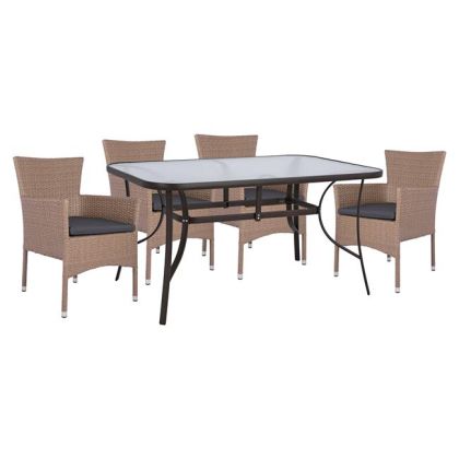 Set 5 pieces Table Metallic Brown 150x90 with 4 armchairs Brown-Mocha Wicker HM10586.02