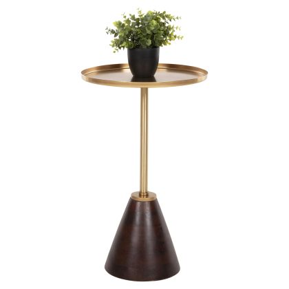 SIDE TABLE ROUND KAPPUR HM9726 MANGO WOOD IN WALNUT COLOR-METAL IN GOLD Φ38x62Hcm.