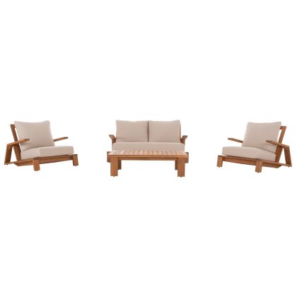 OUTDOOR LOUNGE SET 4PCS MIREX HM6521 ACACIA WOOD--POLYESTER CUSHIONS COVERS IN ECRU